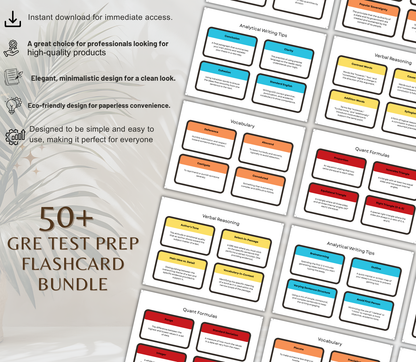 GRE Test Prep Flashcards Bundle | Printable Study Cards for Exam Success