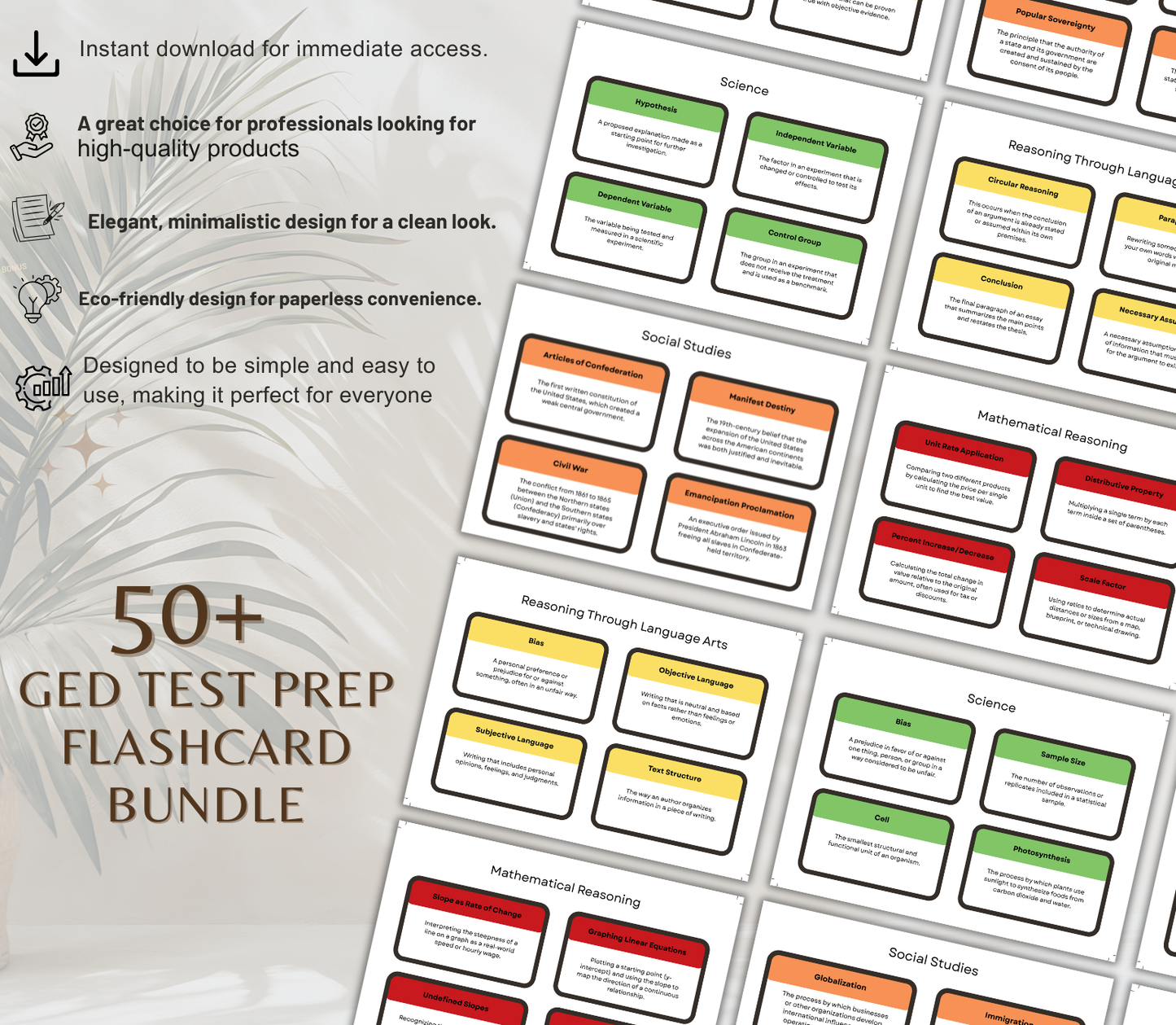 GED Test Prep Flashcards Bundle | Printable Study Cards for Exam Success