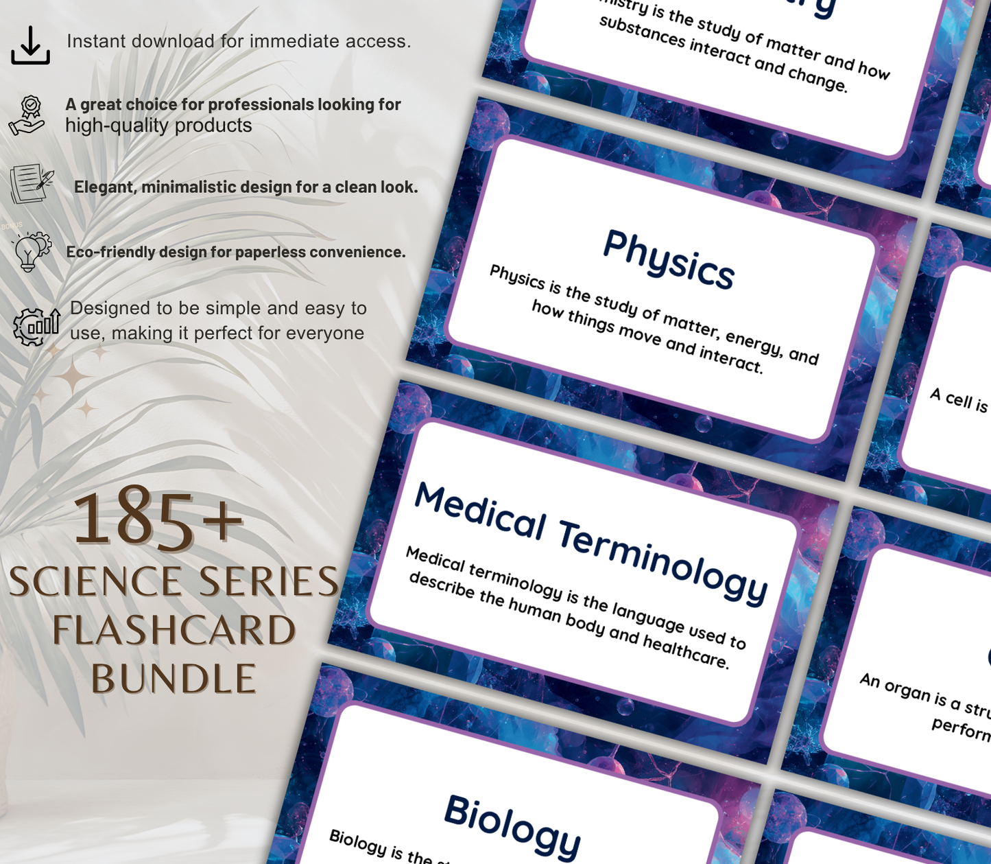 Science Series Flashcards Bundle | Printable Biology, Chemistry & Physics Study Cards PDF