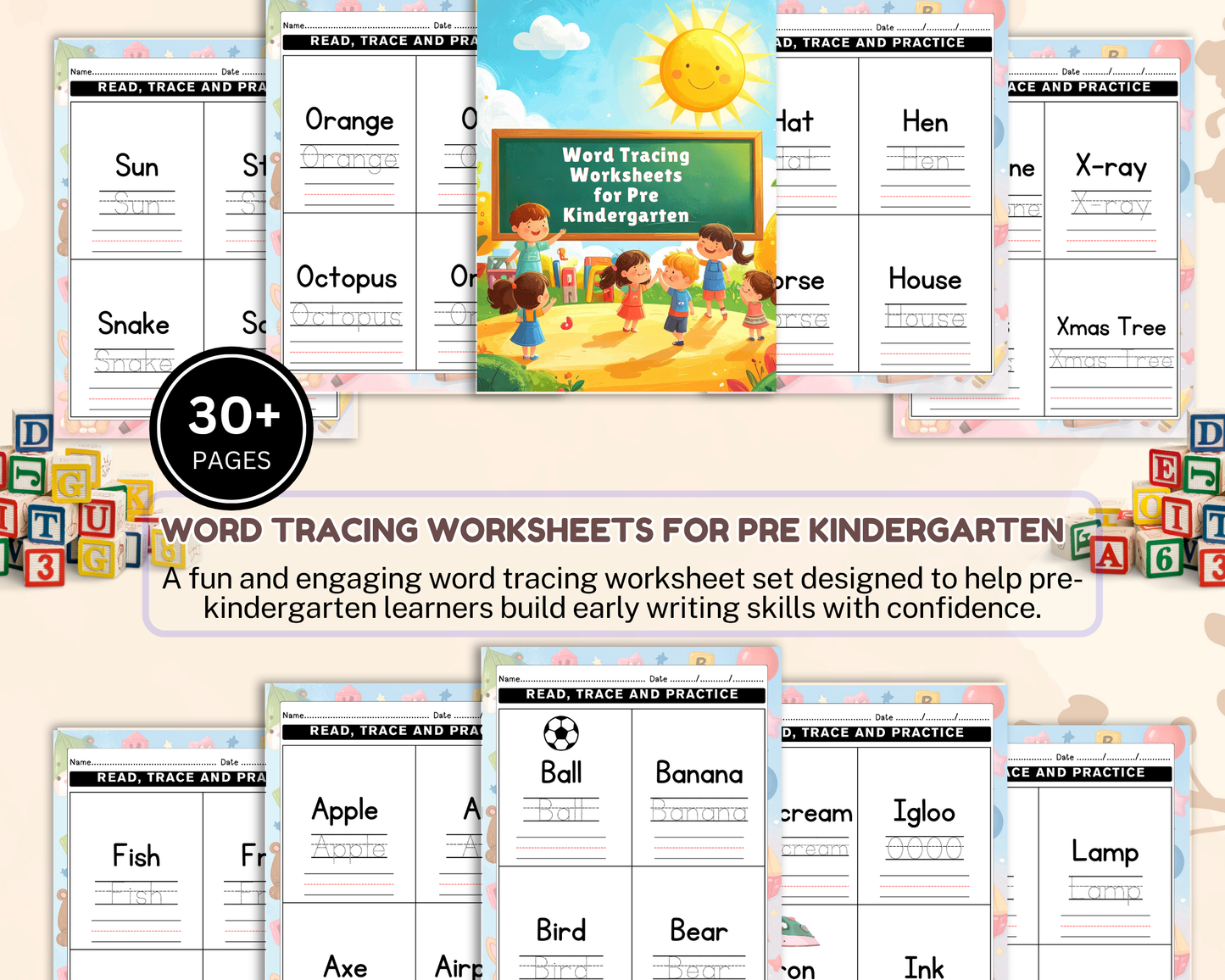 Word Tracing Worksheets for Pre-Kindergarten | Printable Handwriting Practice & Early Learning Activities
