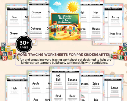 Word Tracing Worksheets for Pre-Kindergarten | Printable Handwriting Practice & Early Learning Activities