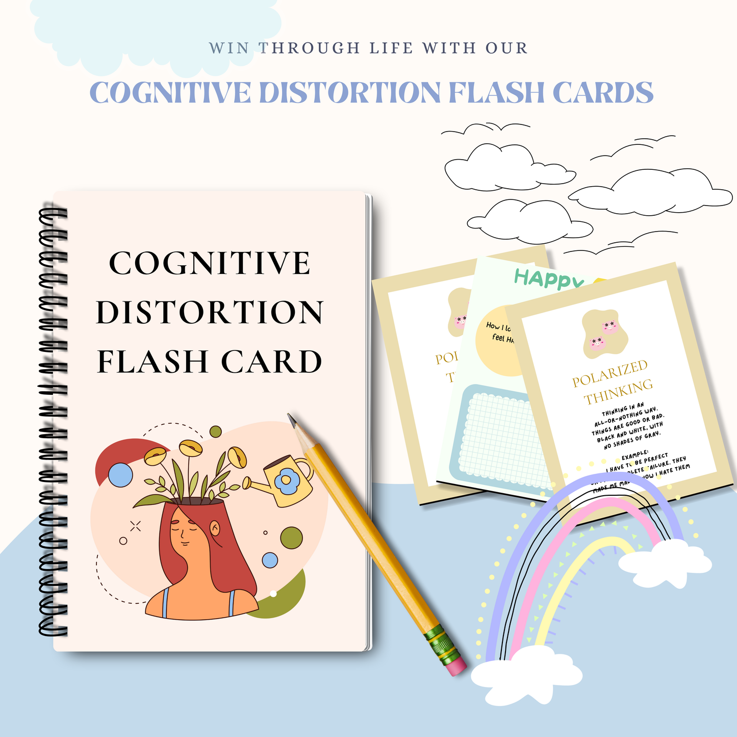Cognitive Distortion Flash Cards PDF | CBT Thought Cards, Therapy Worksheets, Mental Health Tool, Cognitive Restructuring Guide