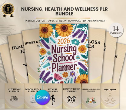 Nursing, Health & Wellness PLR Bundle | Editable Canva Templates for Digital Products