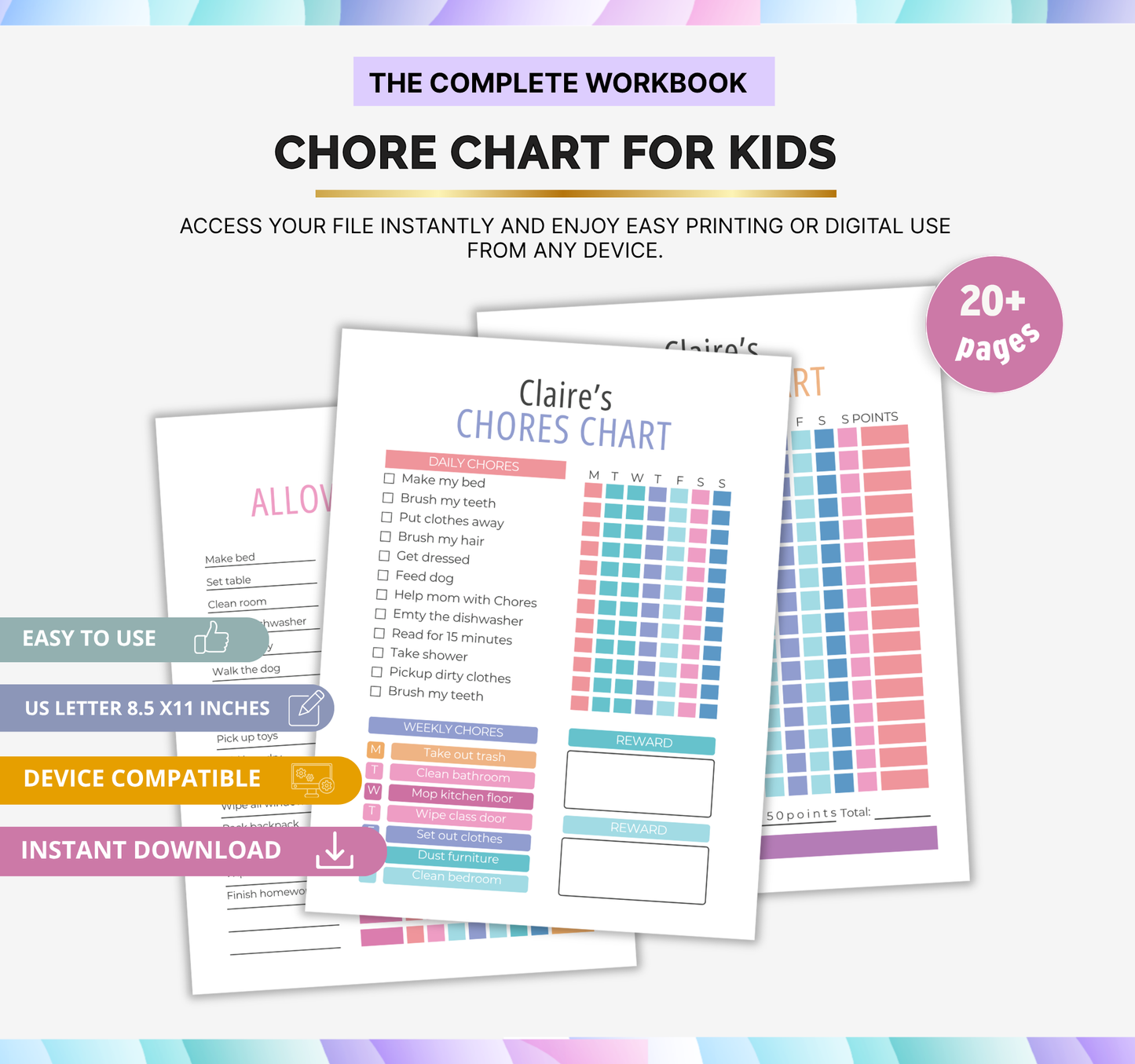 Responsibility Chore Chart for Kids | Printable Daily Tracker