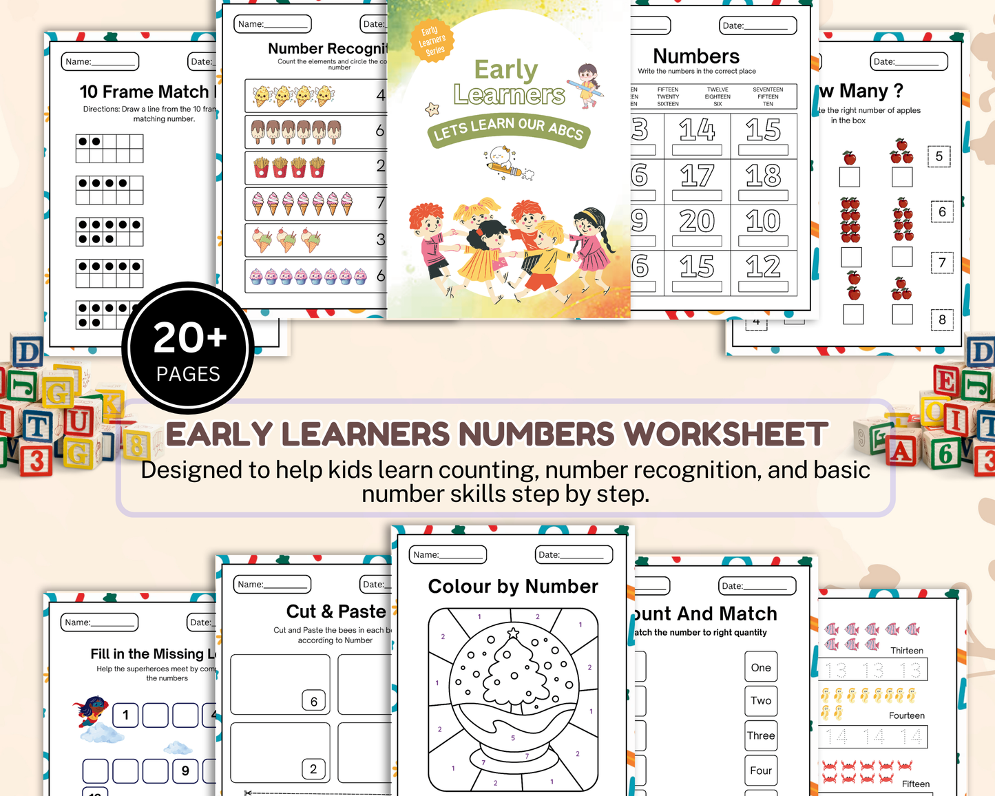 Early Learners Numbers Worksheet | Printable Number Tracing, Counting & Math Activities for Kids