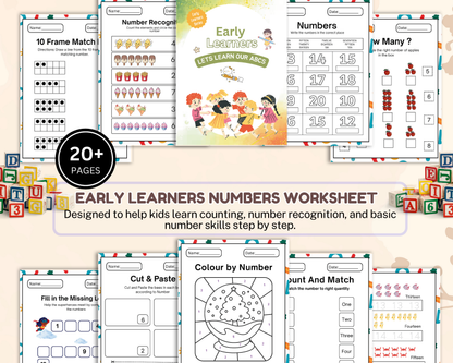 Early Learners Numbers Worksheet | Printable Number Tracing, Counting & Math Activities for Kids