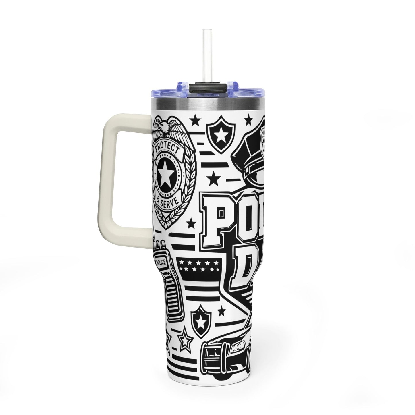 Tumbler — 'Police Dad' 40oz Vacuum Insulated Travel Mug (Patrol Badge Design)