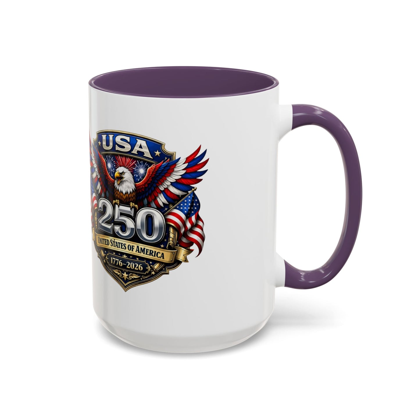 USA 250th Anniversary Accent Coffee Mug – Patriotic Eagle & Flag 1776–2026