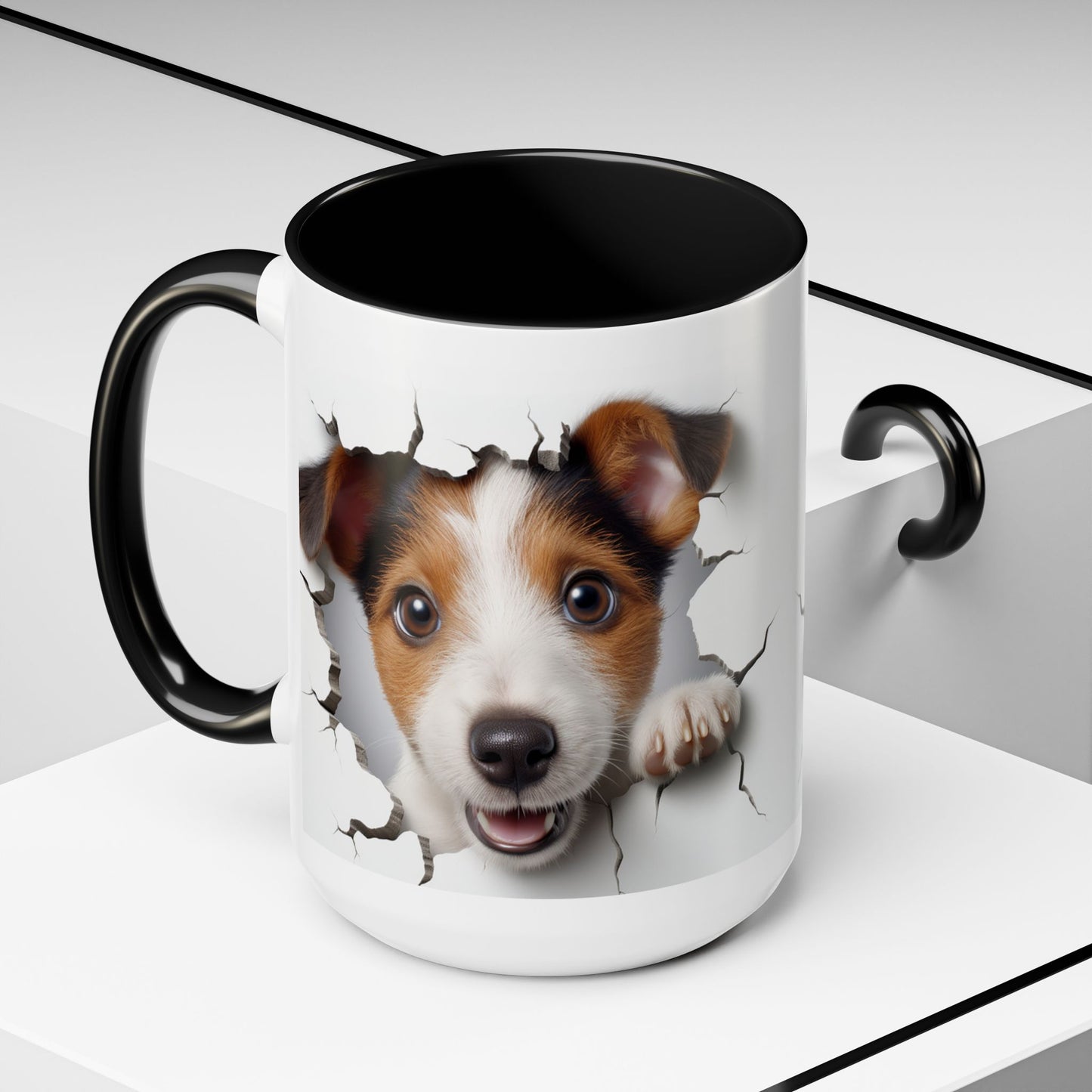 Jack Russell Puppy Peek Accent Coffee Mug – Cute Dog Rupture Design (11/15oz)