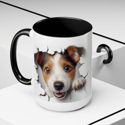 Jack Russell Puppy Peek Accent Coffee Mug – Cute Dog Rupture Design (11/15oz)