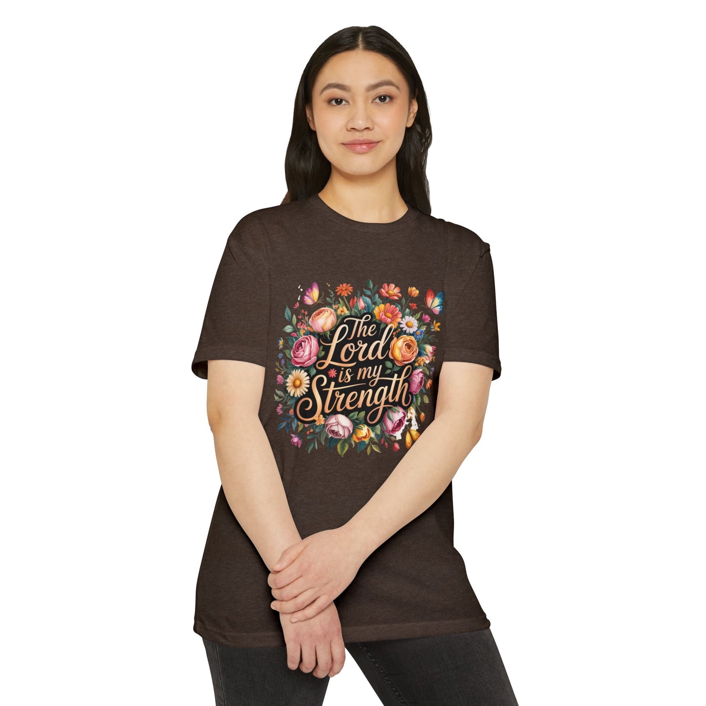 Christian T-Shirt — "The Lord Is My Strength" Floral Faith Tee