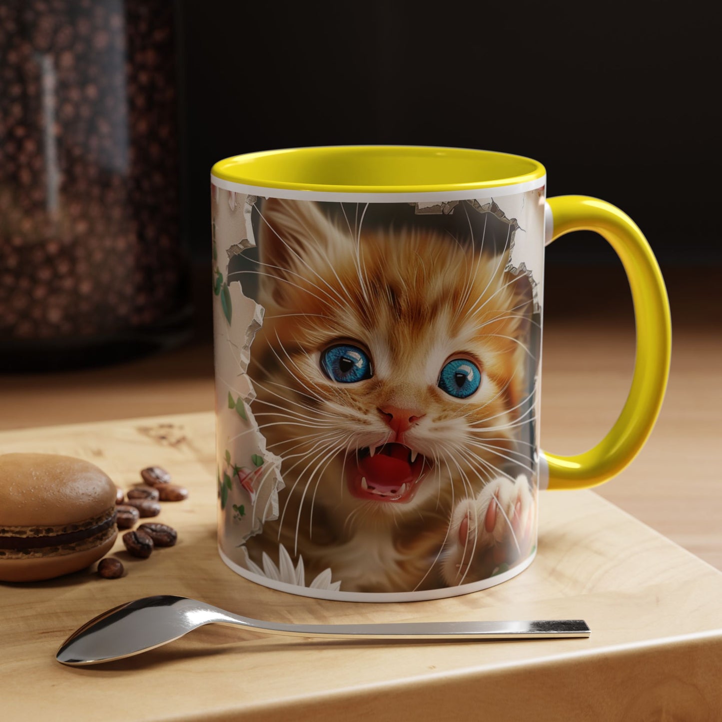 Cute Orange Kitten Accent Coffee Mug – Blue-Eyed Cat Catnip Design (11/15oz)