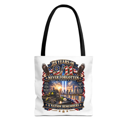 25 Years of 9/11 Never Forgotten Tote Bag – Memorial Tribute AOP