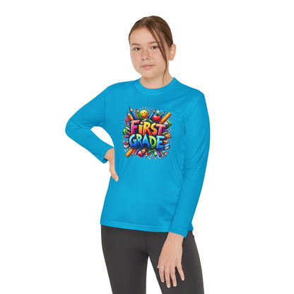 First Grade Youth Long Sleeve Tee — Colorful Back-to-School Shirt