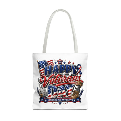 Veterans Day Tote Bag — "Happy Veterans Day" Patriotic All-Over Print