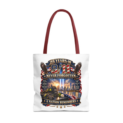 25 Years of 9/11 Never Forgotten Tote Bag – Memorial Tribute AOP