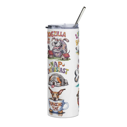 20oz Stainless Tumbler – Cute Dog Pun Collage (Life’s a Beach, Bone Collector, Hot Diggity Dog)