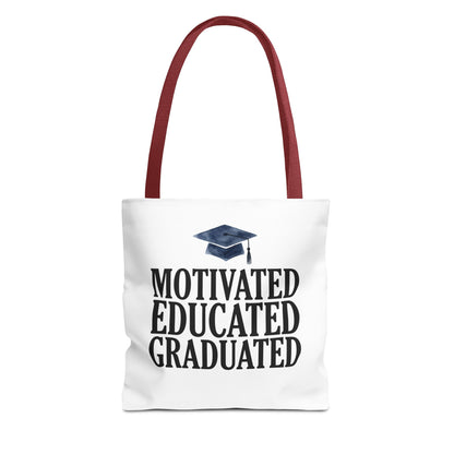 Motivated Educated Graduated Tote Bag – Graduation Cap Student Gift
