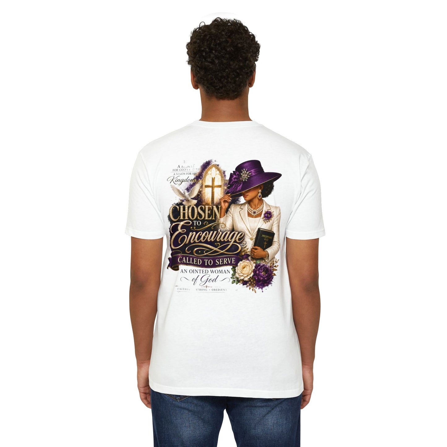 Chosen to Encourage Christian T-Shirt — 'Called to Serve' Purple Church Hat Design
