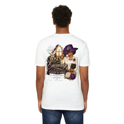 Chosen to Encourage Christian T-Shirt — 'Called to Serve' Purple Church Hat Design