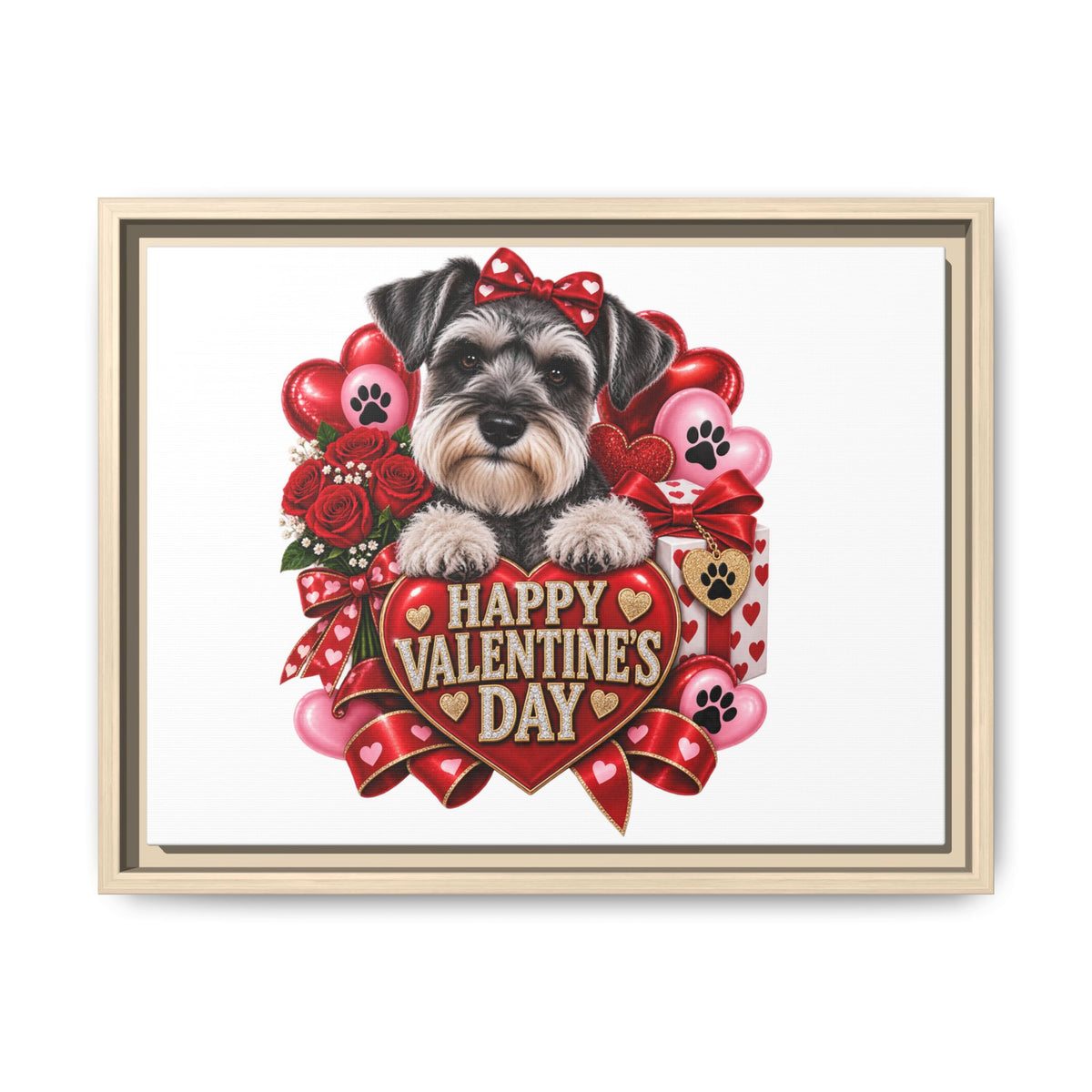 Valentine’s Day Schnauzer Framed Canvas