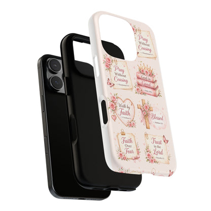 Christian Floral Phone Case — "Pray Without Ceasing" Faith Cross Design