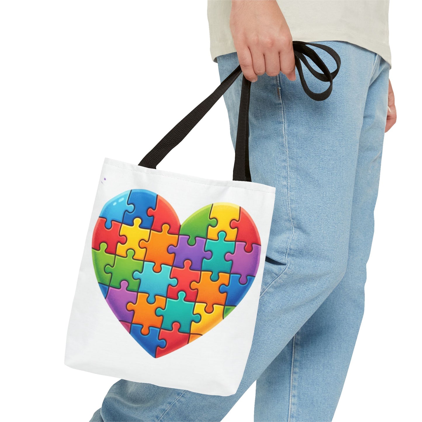 Autism Puzzle Heart Tote Bag - Colorful Awareness Canvas Tote