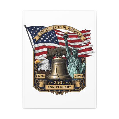 250th Anniversary USA Canvas Wall Art – Liberty Bell, Eagle & Flag Stretched Canvas
