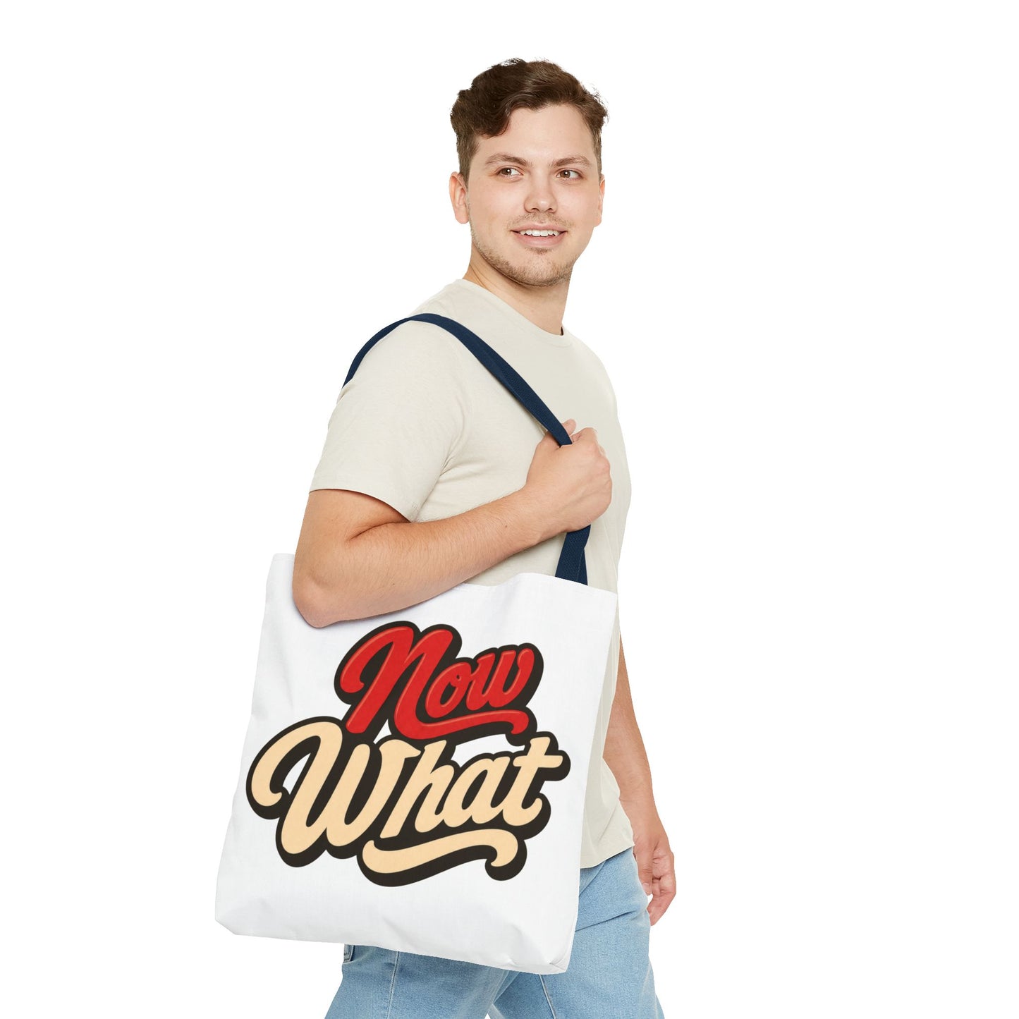 Now What Tote Bag — Retro Script Graphic Tote for Everyday Use
