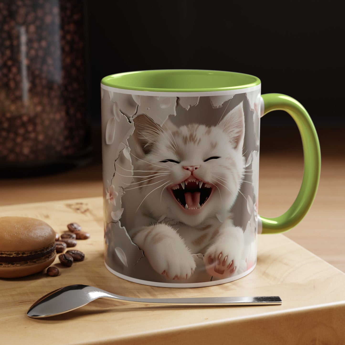 Playful Kitten Accent Coffee Mug — Cute Cat Floral 11/15oz