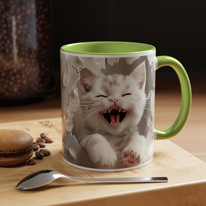 Playful Kitten Accent Coffee Mug — Cute Cat Floral 11/15oz