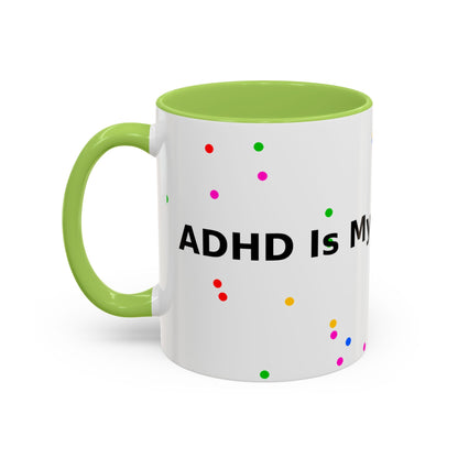 Accent Coffee Mug - "Coffee Is My Superpower" Funny Colorful Polka Dot Ceramic Mug (11/15oz)