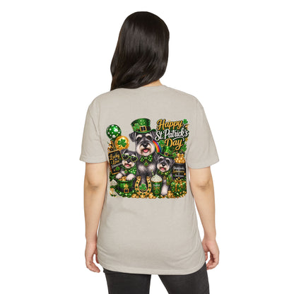 St. Patrick's Day Schnauzer T-Shirt — "Happy St. Patrick's Day" Lucky Dogs Tee
