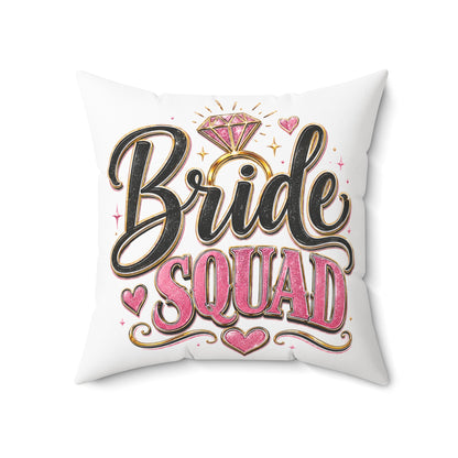 Bride Squad Decorative Pillow — Bachelorette Party Accent Cushion with Pink Diamond Design
