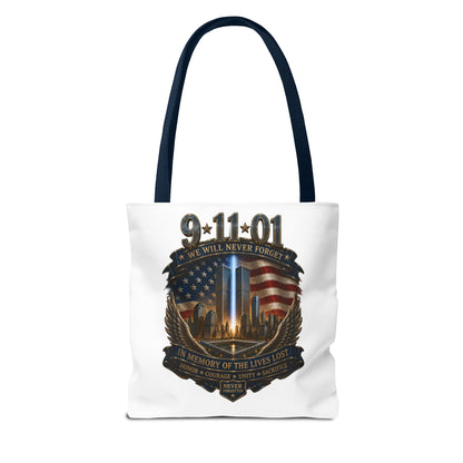 9·11 Memorial Tote Bag — We Will Never Forget Tribute Tote
