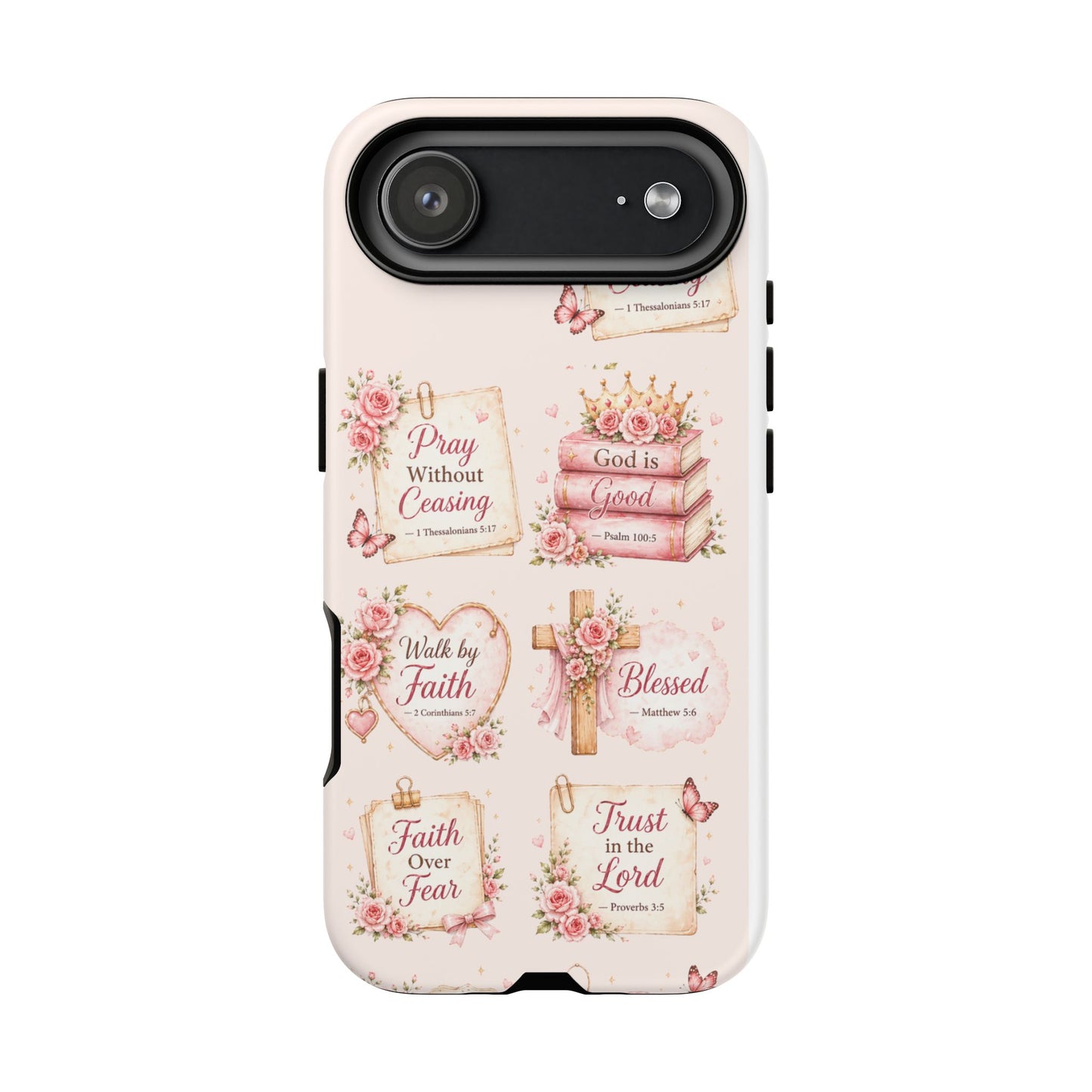 Christian Floral Phone Case — "Pray Without Ceasing" Faith Cross Design