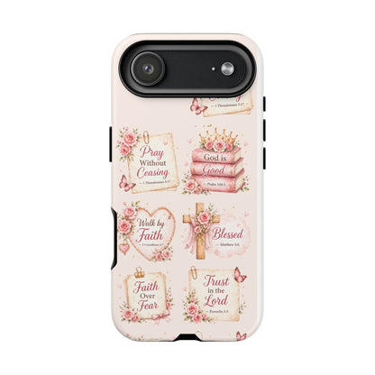 Christian Floral Phone Case — "Pray Without Ceasing" Faith Cross Design