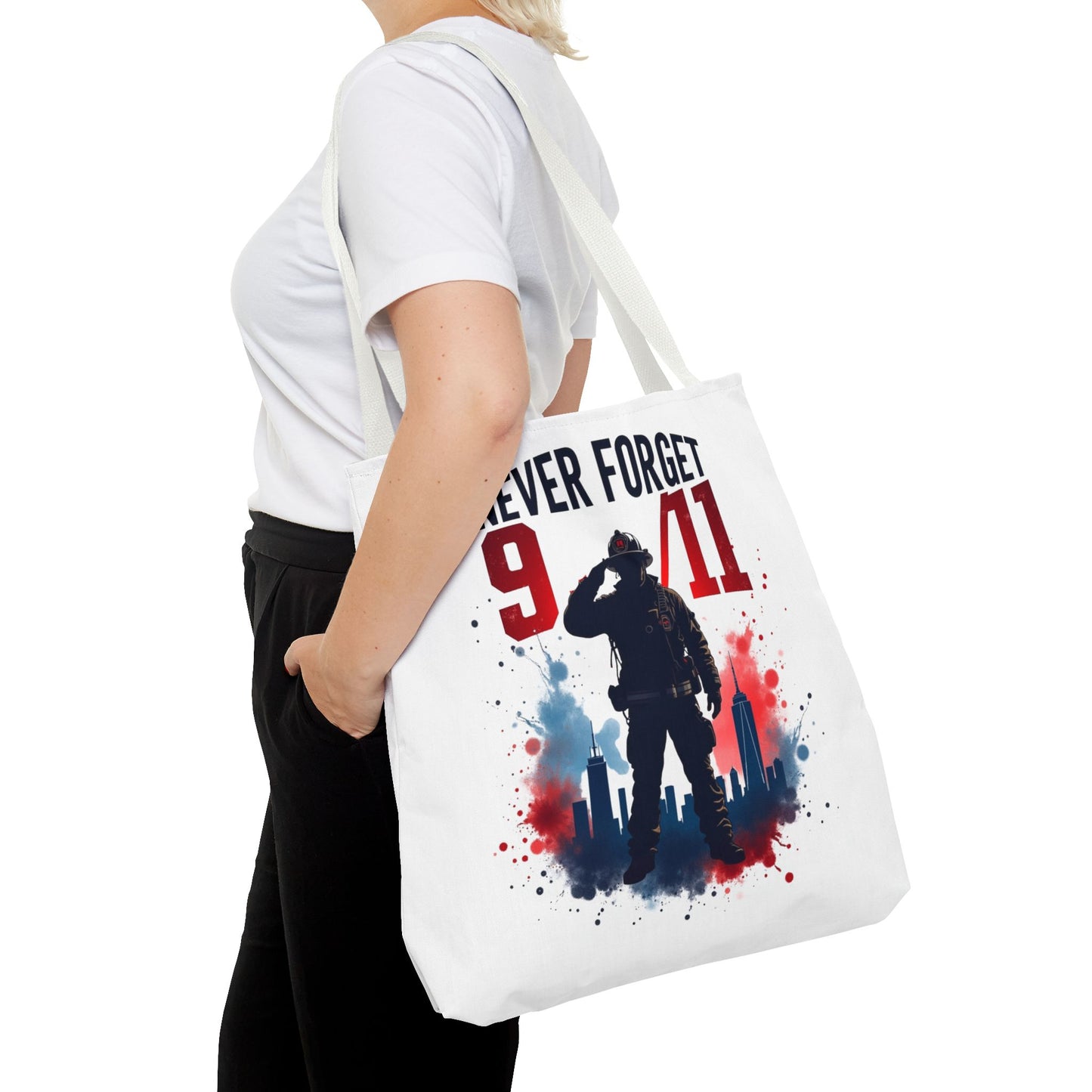 Never Forget 9/11 Tribute Tote Bag — Memorial Patriotic Canvas Carryall