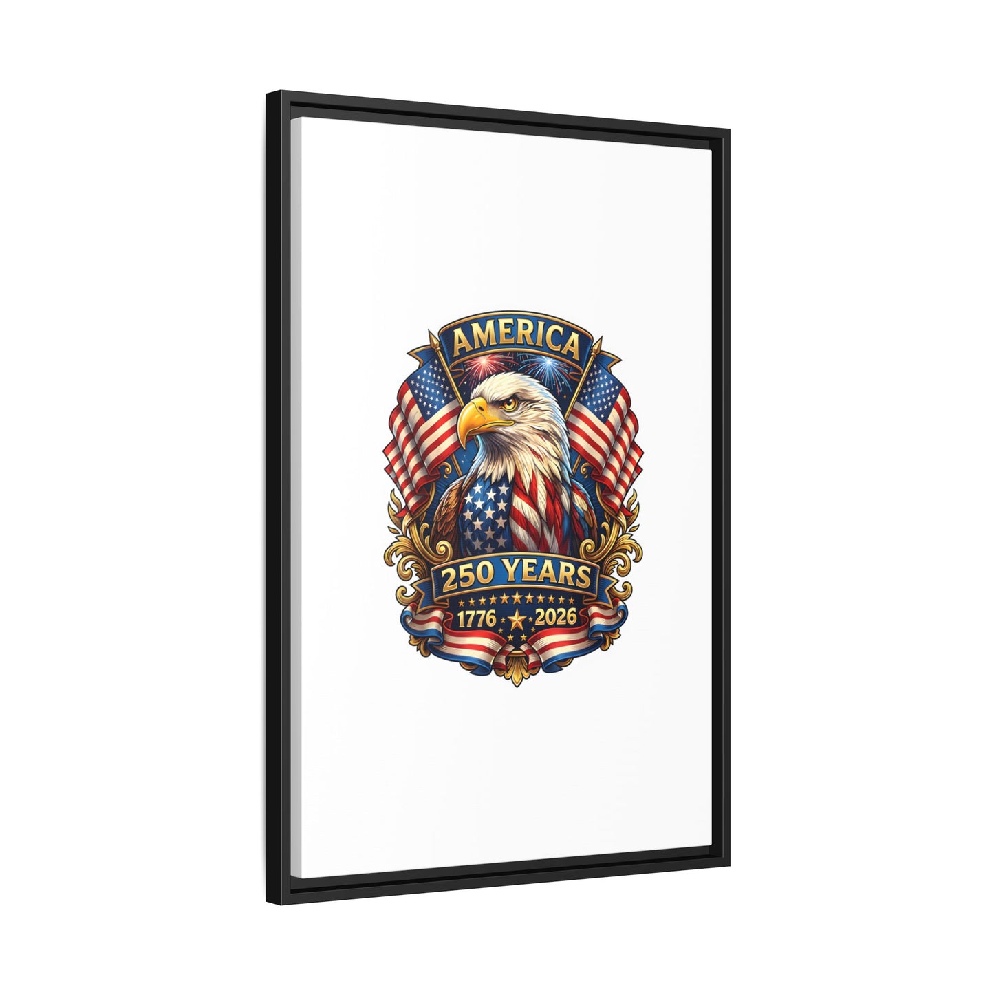 America 250th Anniversary Framed Canvas — Patriotic Bald Eagle Wall Art