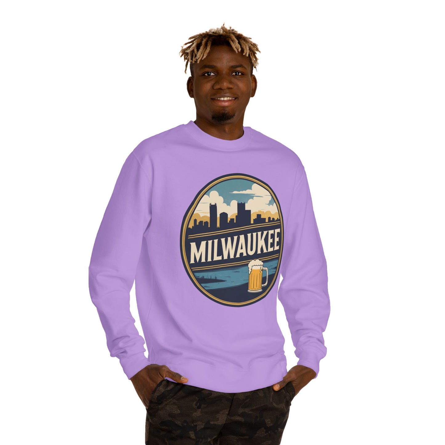 Milwaukee Skyline Sweatshirt — Retro Beer Badge Crewneck
