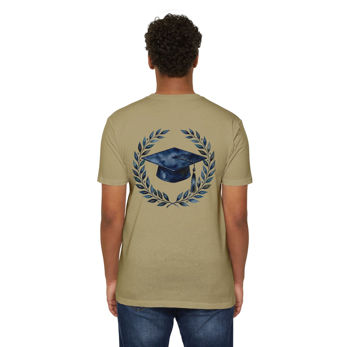 Graduation Cap Laurel T-Shirt — Navy Watercolor Grad Tee