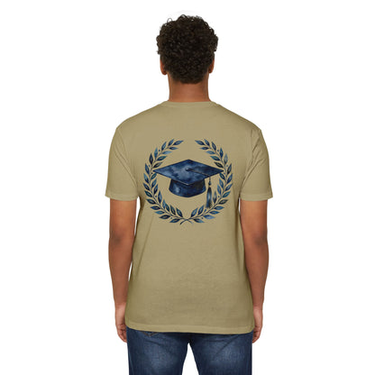 Graduation Cap Laurel T-Shirt — Navy Watercolor Grad Tee