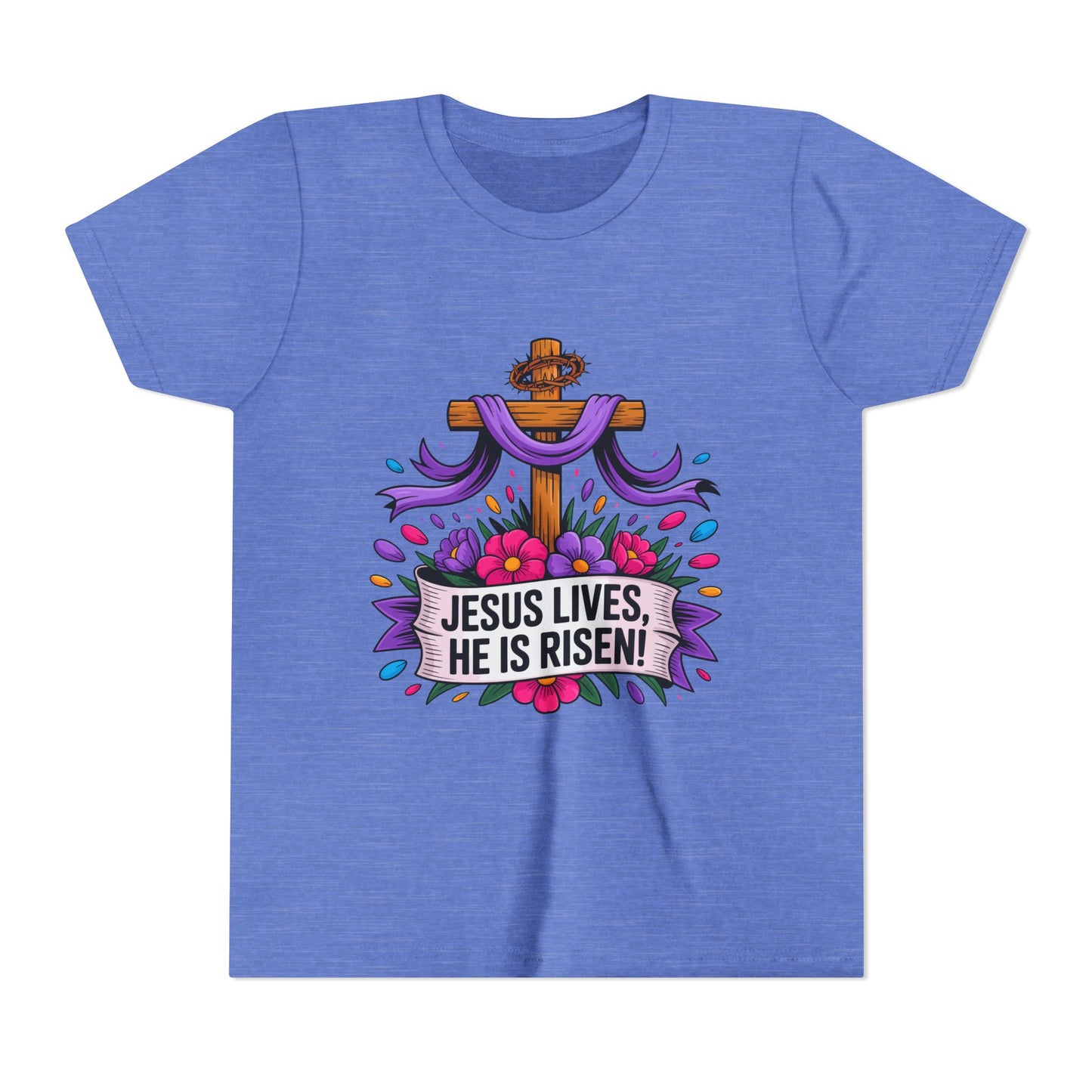 Youth Tee — "Jesus Lives, He Is Risen!" Easter Christian Tee