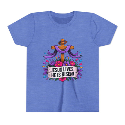 Youth Tee — "Jesus Lives, He Is Risen!" Easter Christian Tee