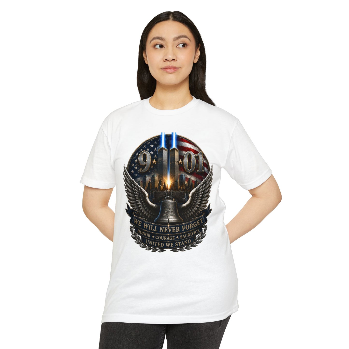 9/11 Never Forget Memorial T-Shirt — Twin Towers Tribute Tee