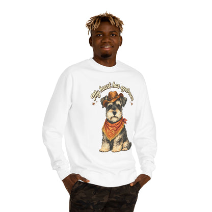 Schnauzer Cowboy Sweatshirt – "My Heart Has Eyeholes" Cute Western Dog Crewneck