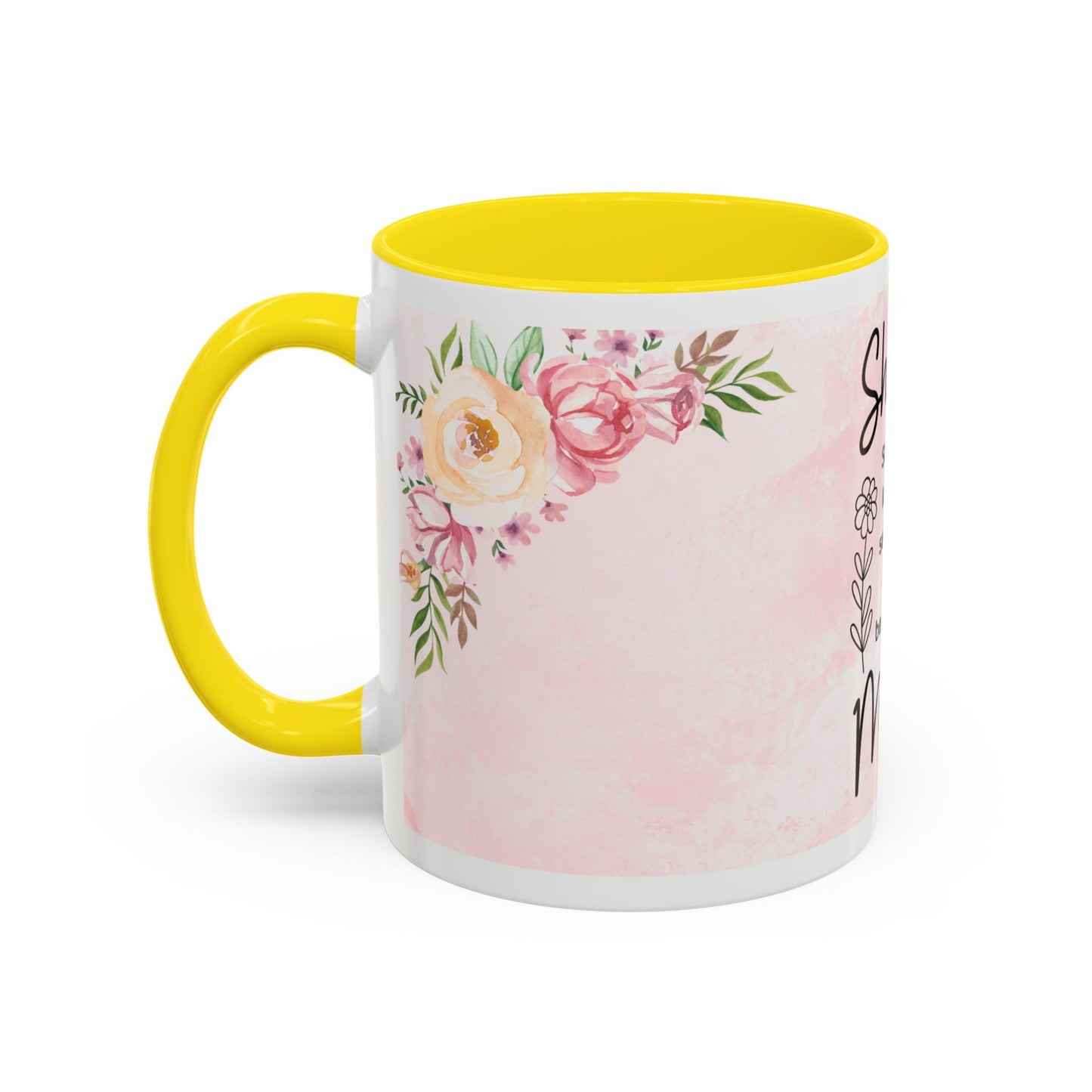 She is Mom Floral Accent Coffee Mug – ‘She is strong, loving, selfless and beautiful’ Gift for Mother’s Day
