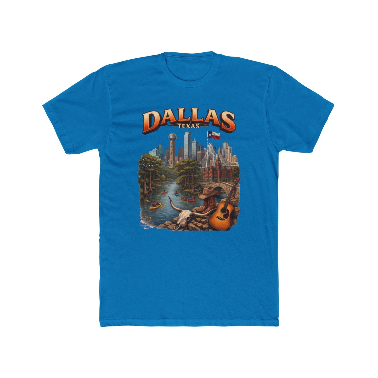 Dallas Skyline Graphic Tee — Retro Cityscape with Guitar