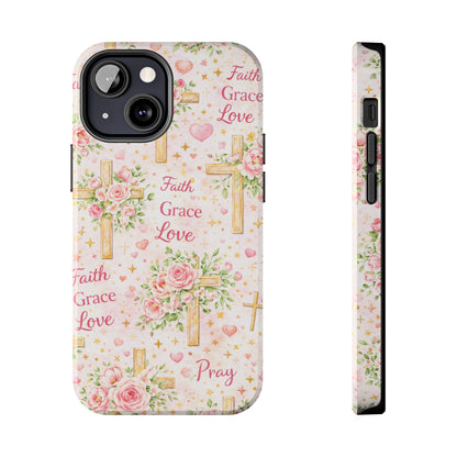 Faith Grace Love Cross Phone Case | Christian Floral iPhone Case