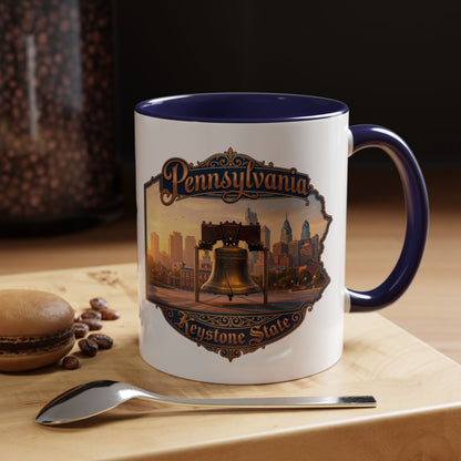 Pennsylvania Keystone State Coffee Mug — Liberty Bell & Philadelphia Skyline Accent Mug (11/15oz)